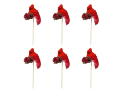 Conjunto De 6 Pássaros Artificiais Vermelhos Para Natal Com Paus Da Laxiscreed, Decoração Para Jardim