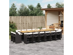 17 Pcs Conjunto De Jantar P/ Jardim C/ Almofadões Vime Pe Preto Dkd Home Decor