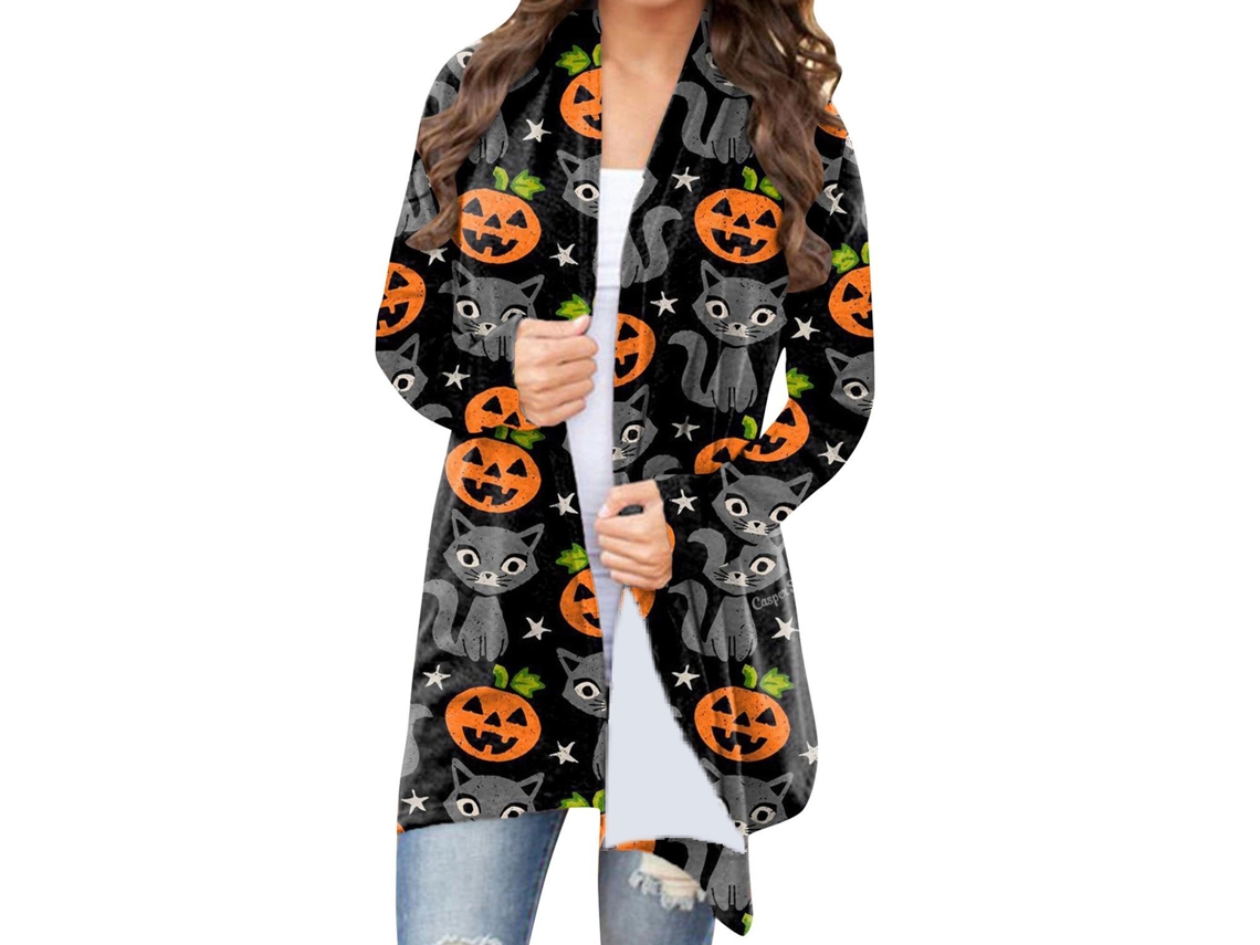 Top Abierto Frontal De Halloween Com Manga Longa, Estampado, Solto, Casual E Elegante - Tipo 2 S