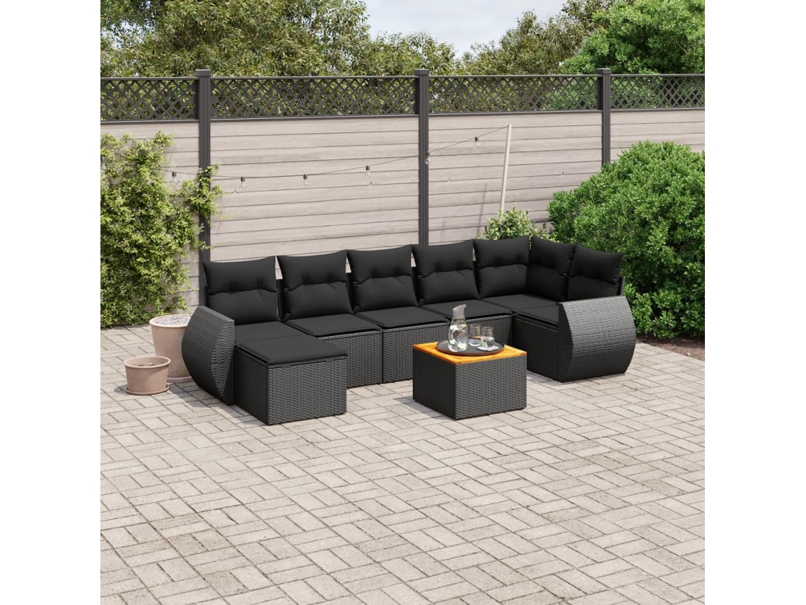 8 Pcs Conjunto Sofás De Jardim Com Almofadões Vime Pe Preto Dkd Home Decor