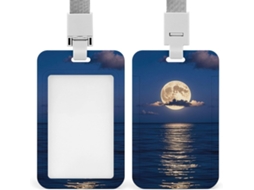 Porta Crachá Com Cordão, Porta Crachá Azul Oceano Lua, Porta Crachá Divertido, Capa Protetora Vertical
