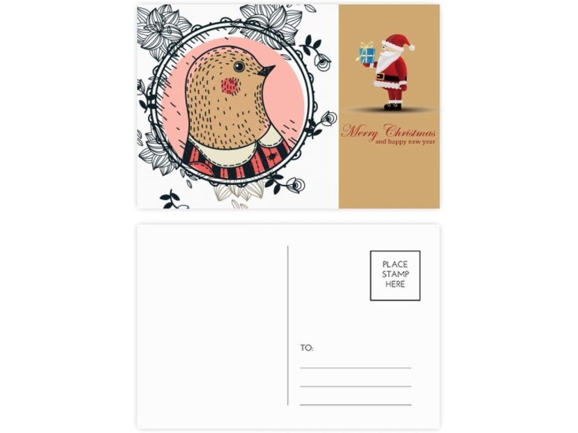 Conjunto de 20 Cartões postais com Desenhos Pomba, Folha e Papai Noel. 14,6 X 9,8 Cm