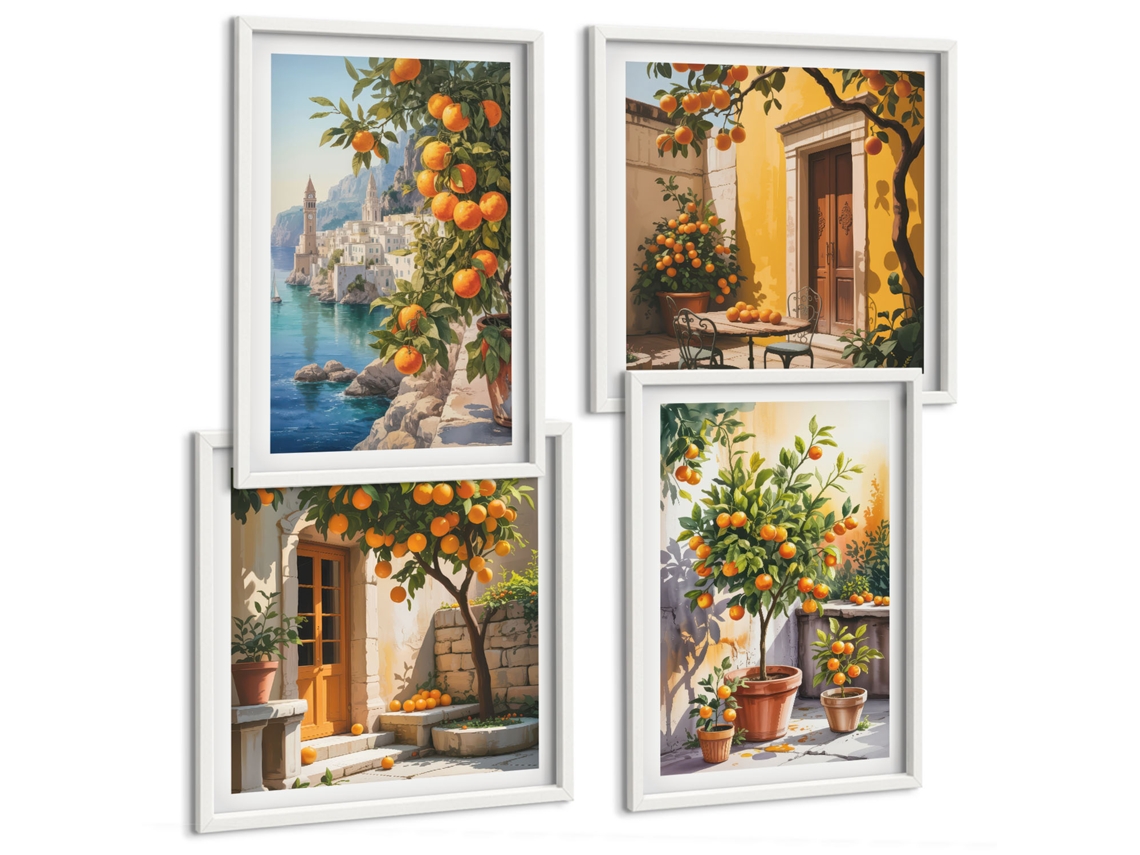 Composição De Quadros Paisagens Florestais Sol Água Espelharte (4 Peças)