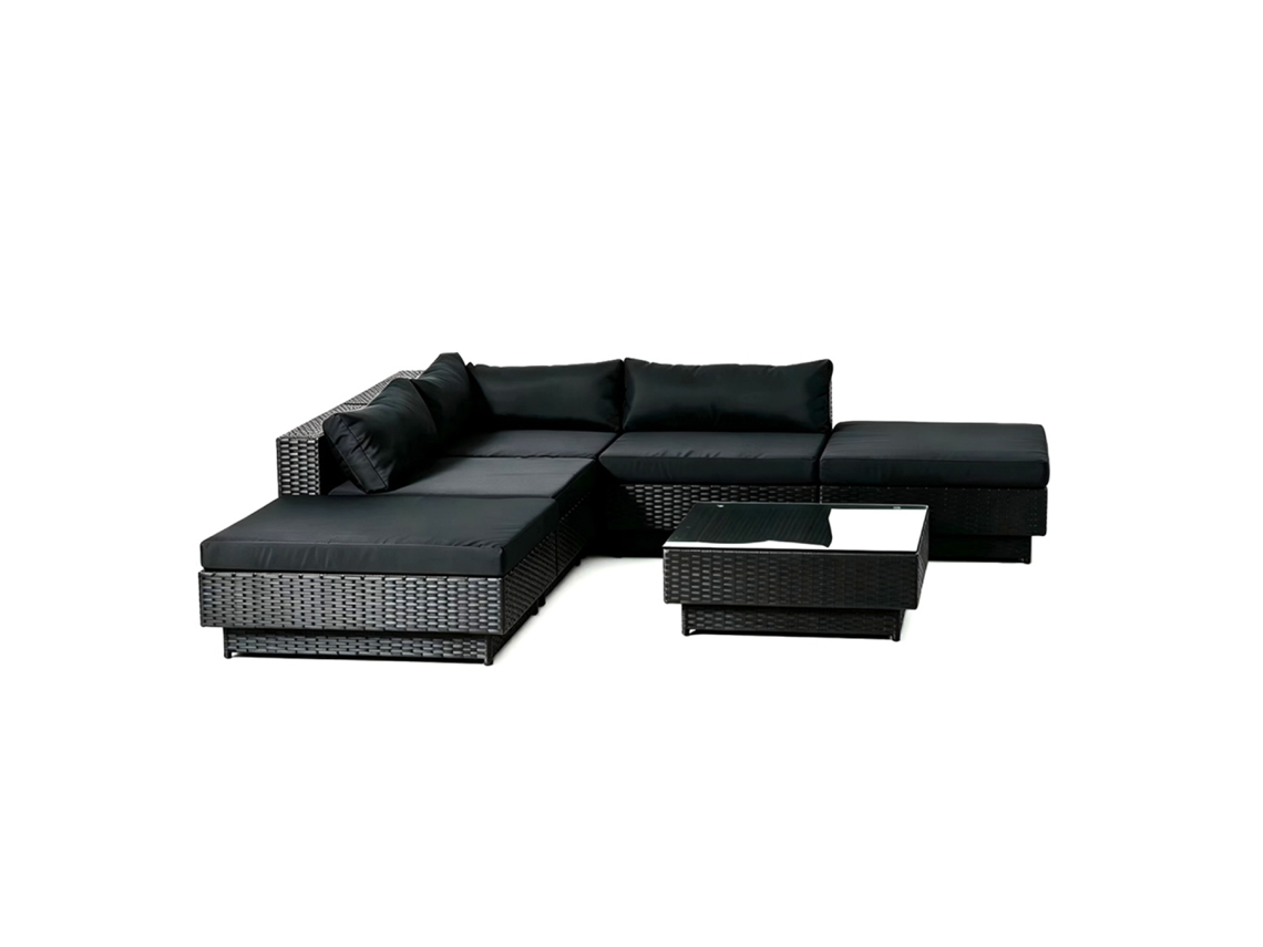 Amorgos conjunto de jardim modular de 5 lugares em resina trançada preta CONCEPT U