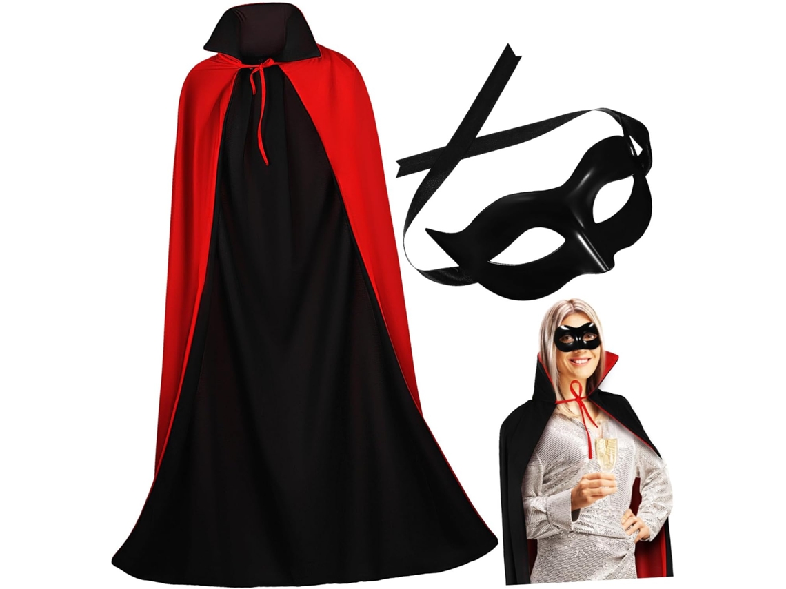 Meia Máscara Preta, Capa Preta E Vermelha, 140 Cm, Casaco Inflável Para Fantasia De Halloween