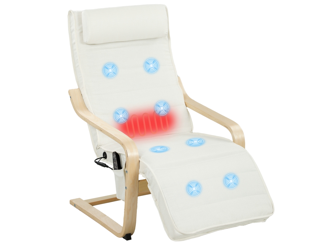 Poltrona Com Função De Massagem E Aquecimento, Encosto Alto, Apoio De Cabeça E Apoio Para Os Pés. 67 X 95 X 101 Cm. Cor Creme.