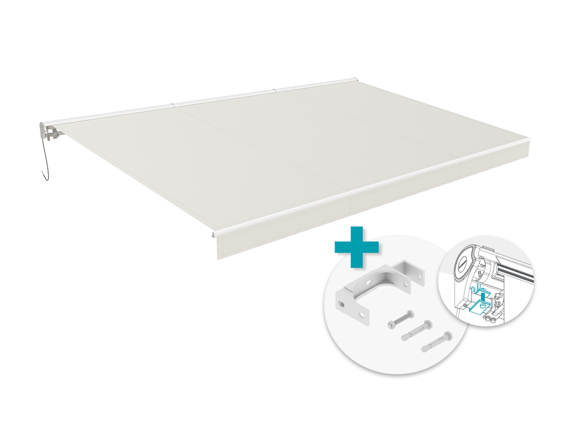 Toldo Motorizado Fazzio 5x3m Branco Com Tecido Bege E Fixação No Teto