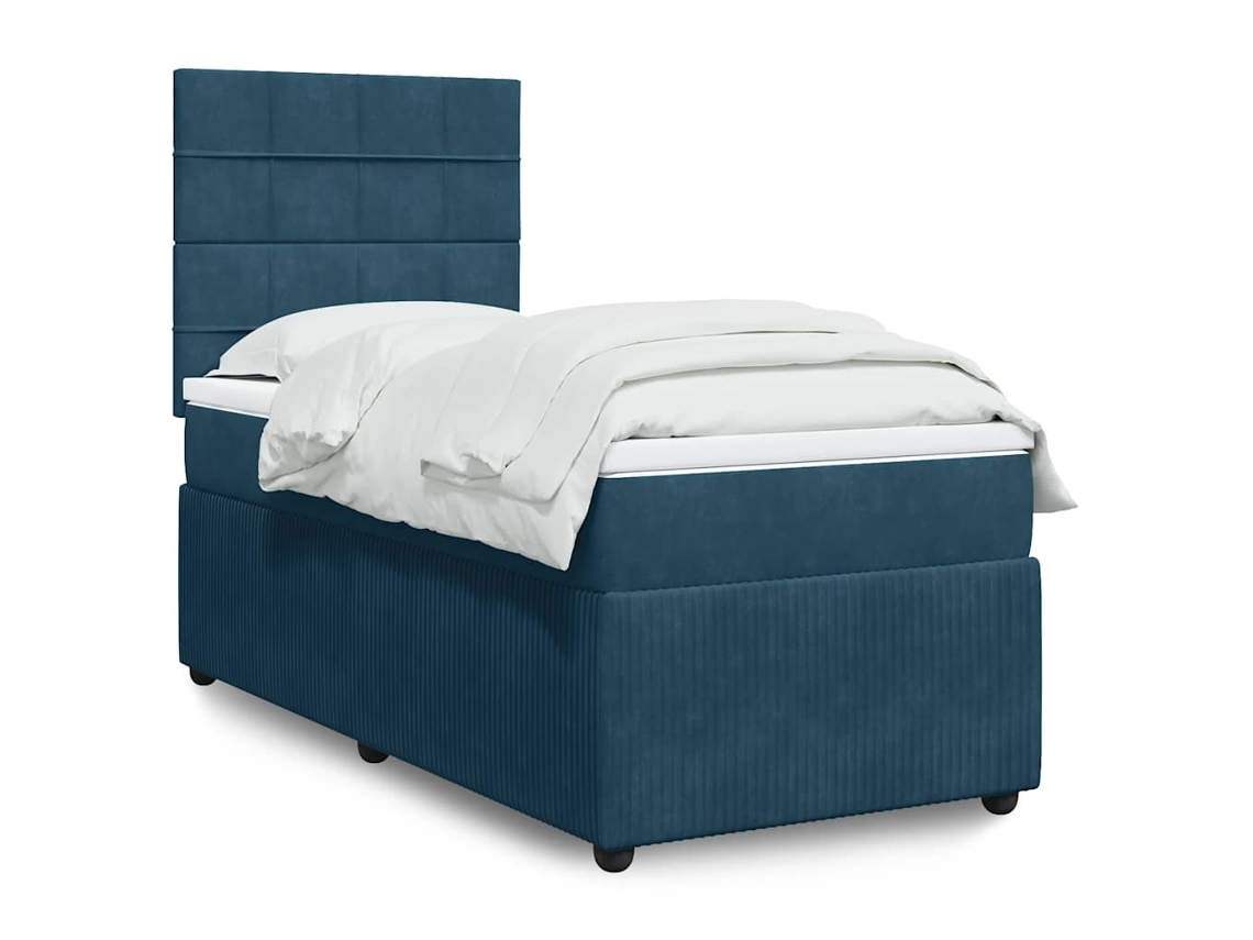 Vidaxl Cama Com Molas/colchão 90x200 Cm Veludo Azul-escuro