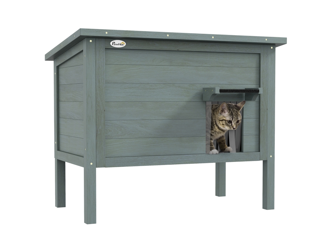 Casinha Para Gatos, Canil Elevado De Madeira Para Exterior Com Teto Retrátil, Isolado Termicamente, 85 X 50 X 68,5 Cm, Cinza Escuro E Preto.