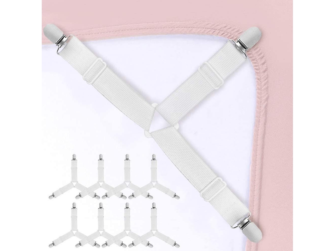 Lurelia Correias Para Lençol Ajustável Elástico Triângulo Resistente 8 Peças Metal Plástico Preto Colcha Colchão Cama