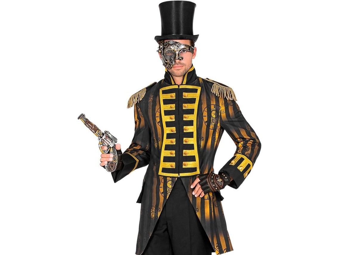 Elegante traje ou fraque dourado de Steampunk para homem