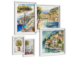 Conjunto De Pinturas Torres De Ponte Monocromáticas Moldura Branca Fotos Para O Escritório Espelharte (conjunto De 5 Imagens)