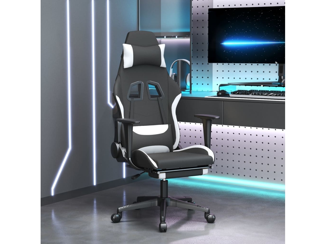 Vidaxl Cadeira De Gaming Com Apoio De Pés Tecido Preto E Branco