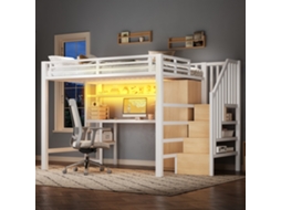 Metall-hochbett 140x200 Com Escrivaninha, Estante, Armário E Escada Branco