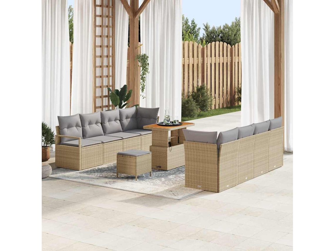 Vidaxl Conjunto De Sofá De Jardim 11 Unid. Bege Vime Pe