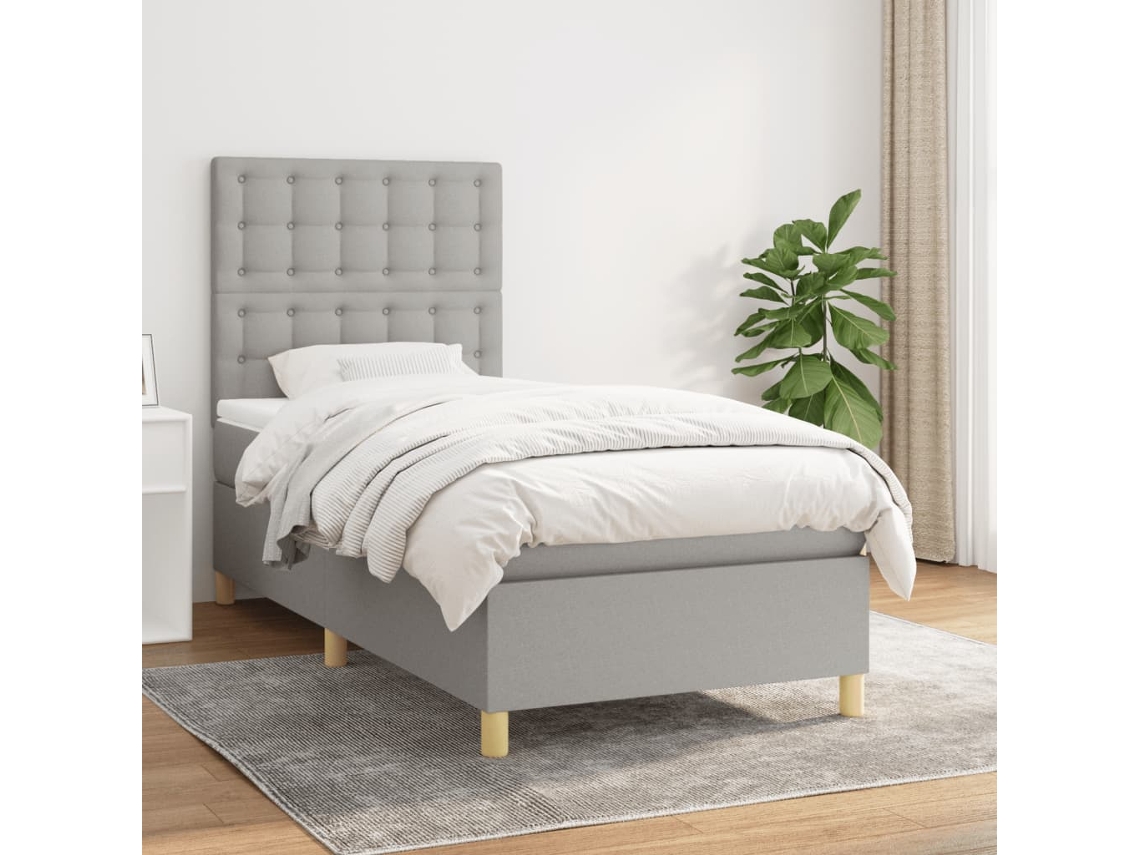 Vidaxl Cama Com Molas/colchão 100x200 Cm Tecido Cinzento-claro