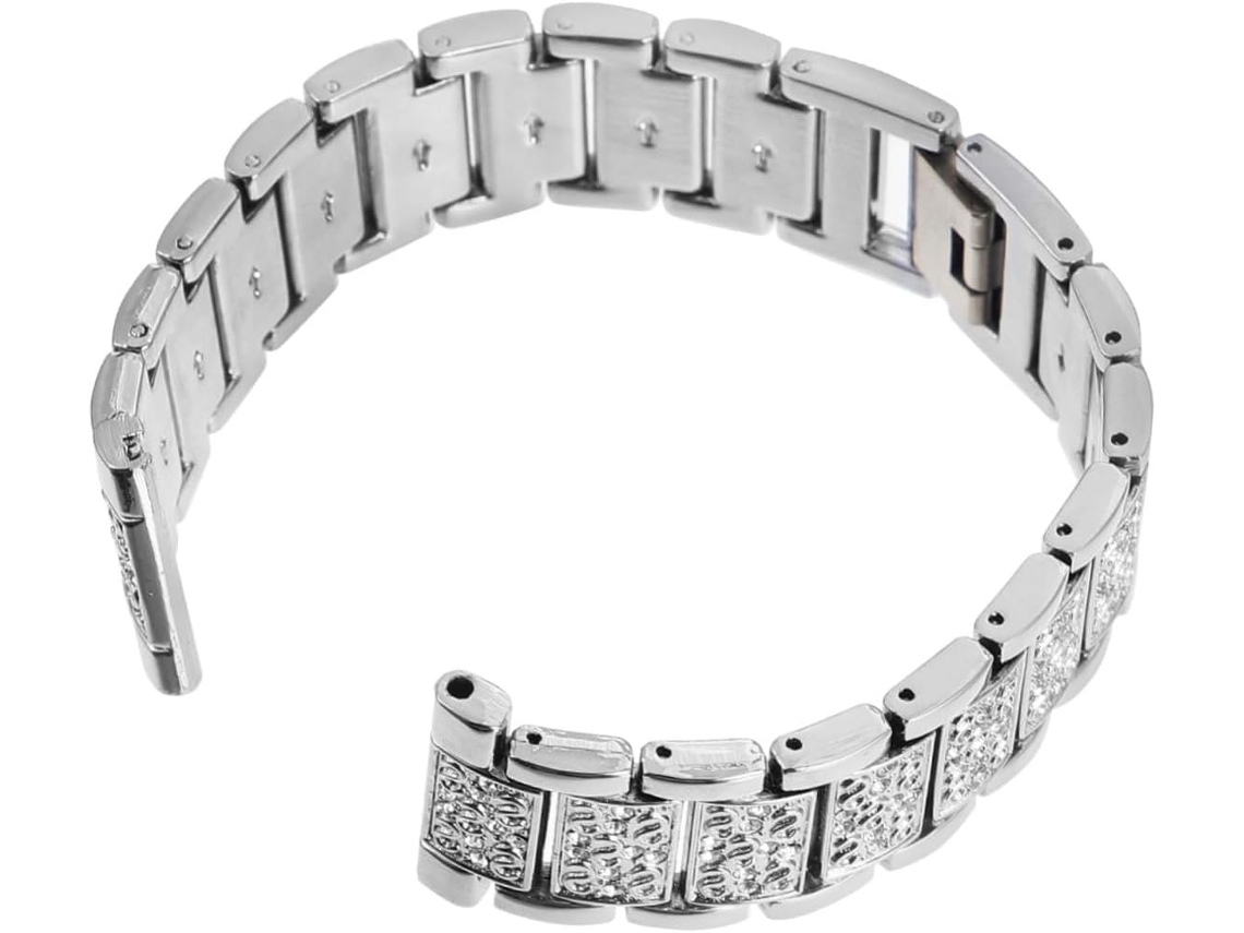 Pulseira De Metal Com Diamantes, 22 Mm, Prateada, Compatível