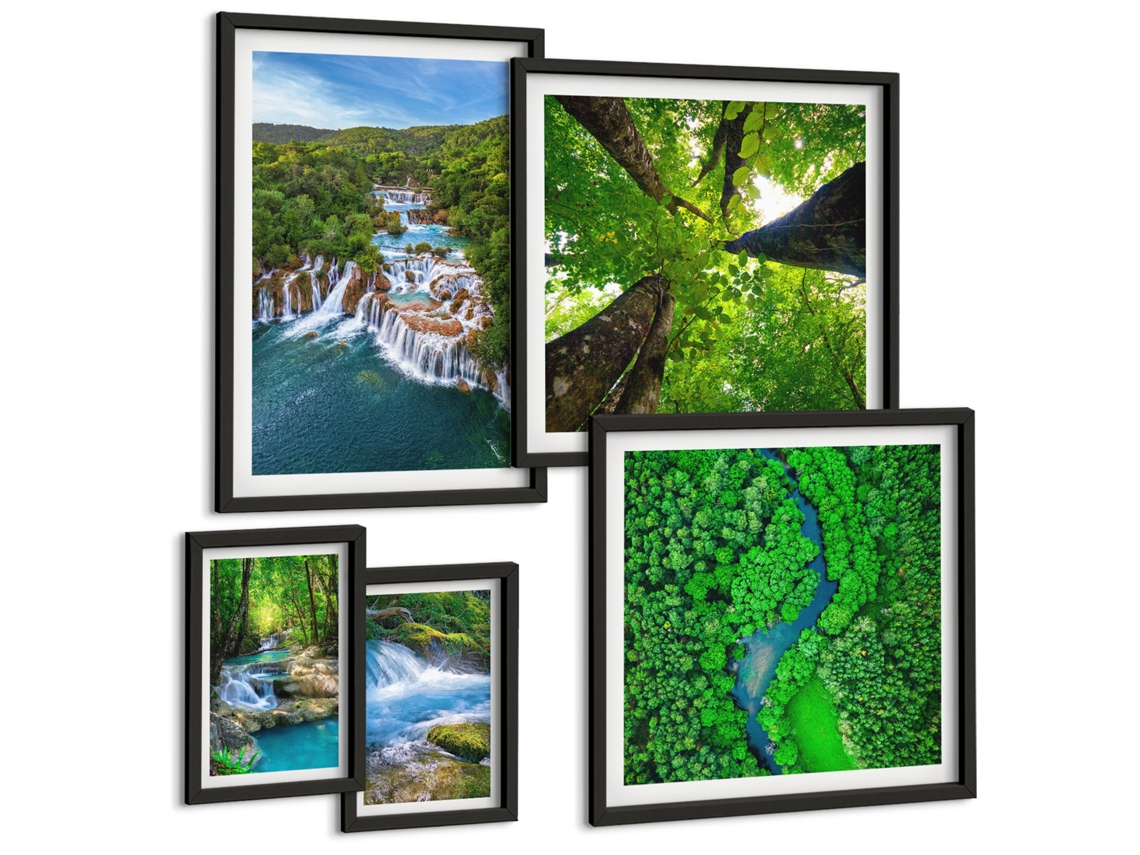 Conjunto De Pinturas Cachoeiras Paisagens Verdes Espelharte (5 Peças)