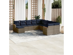 Conjunto de Sofá de Jardim de 3 Peças com Almofadas em Rattan Sintético Cinza VIDAXL