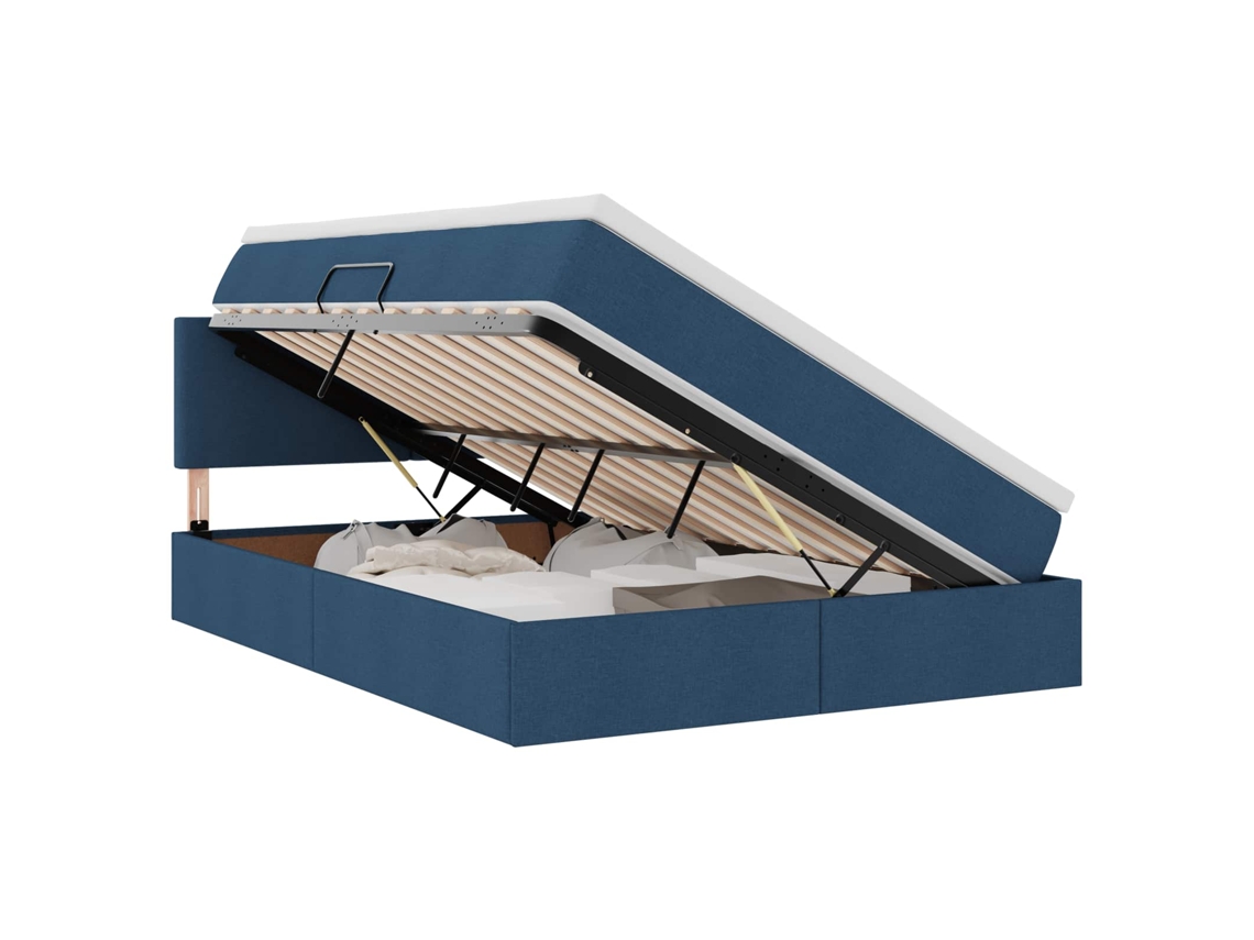SYFAX™ Cama de Armazenamento Led com Colchão Azul 140 X 190 Cm Tecido