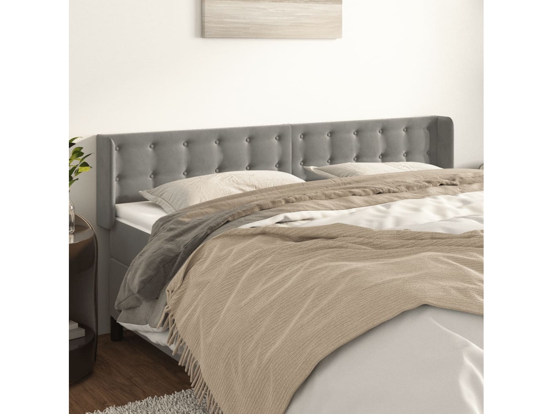 Vidaxl Cabeceira De Cama C/ Abas Veludo 147x16x78/88 Cm Cinzento-claro
