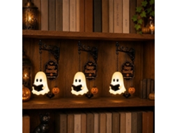 Lanterna Fantasma Para Estante Com Abóbora E Morcego, Luminária