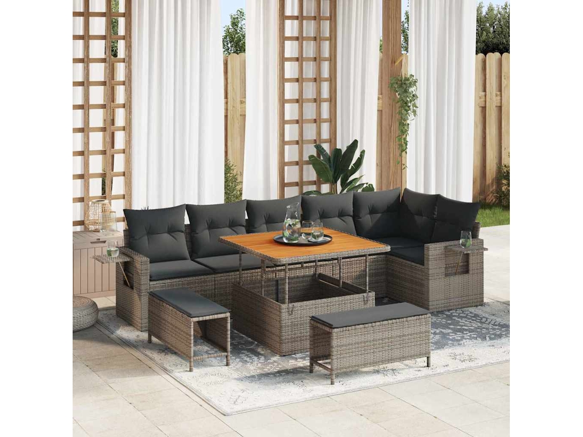 Vidaxl Conjunto De Sofá De Jardim 11 Unid. Cinzeto Vime Pe