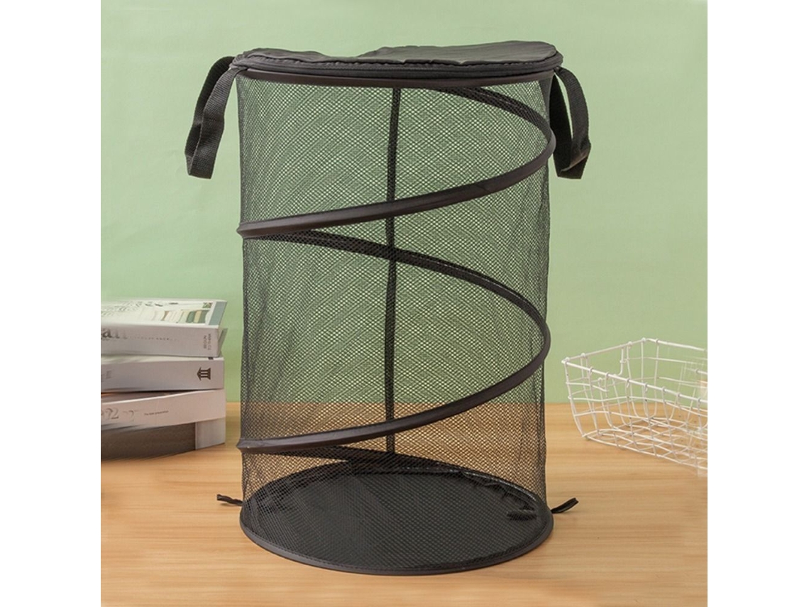 Lurelia Cesto De Malha Dobrável Tampa Alças 50 X 32 Cm Poliéster Preto Lavandaria Organização