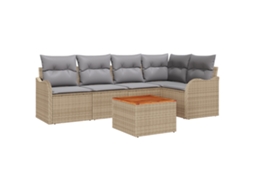 Conjunto 6 Sofá De Jardim Vidaxl Bege Vime Pe (232,5 X 122,5 X 69 Cm)