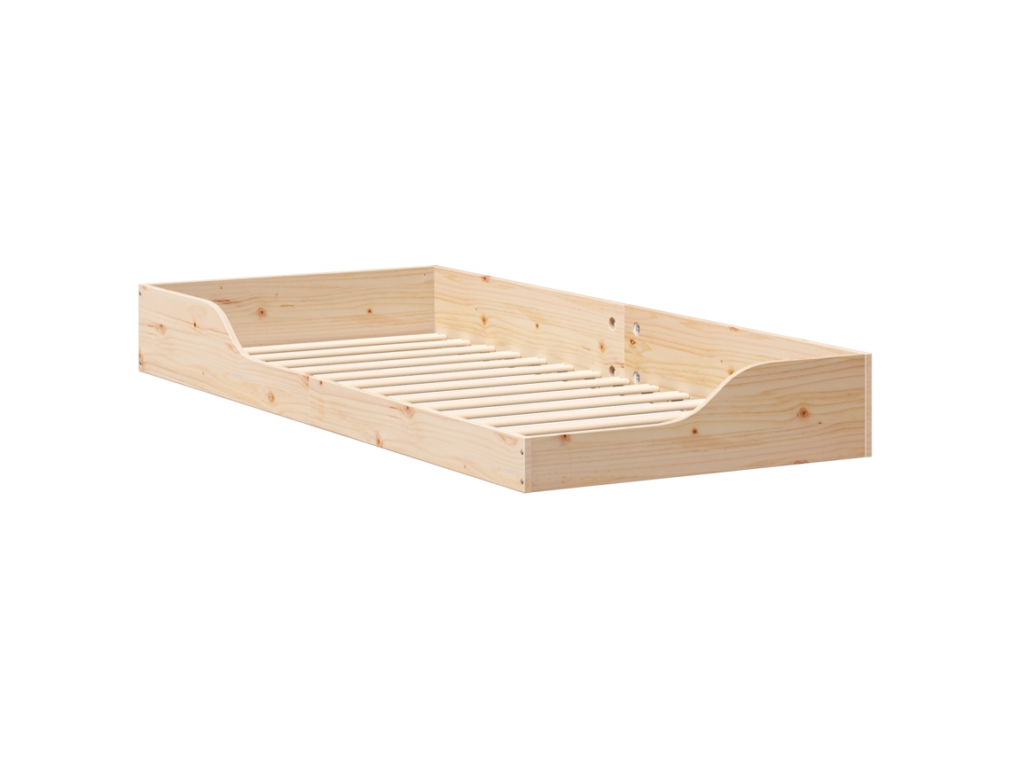 Conjunto 1 Cama De Plataforma Vidaxl Bege Madeira De Pinho Maciça (90 X 210 Cm)