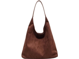 Bolsa de ombro feminina em camurça sintética, grande, com bolso interno, trabalho, viagens marrom café 36cm AQUAFORGE