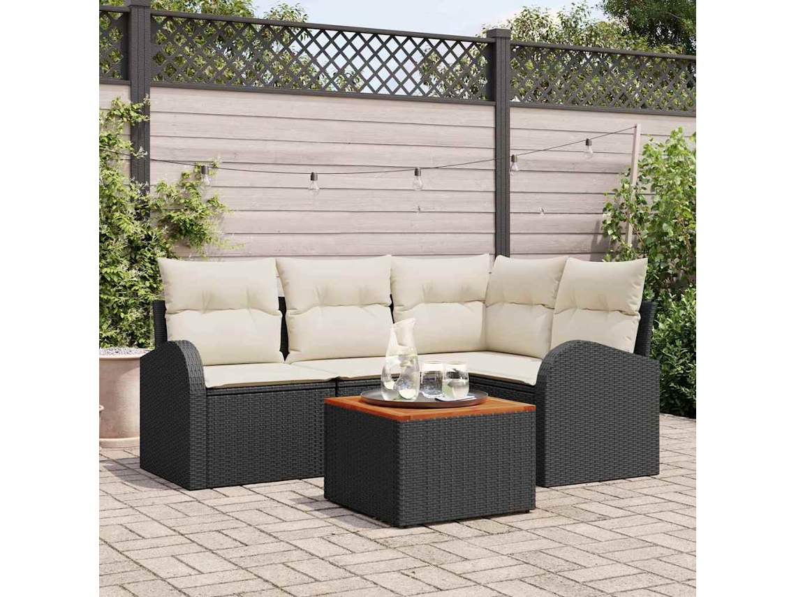 Vidaxl Conjunto De Sofá De Jardim 5 Unid. Preto E Creme Vime Pe