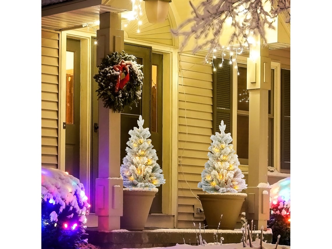 Árvore De Natal Artificial, 107 Cm, Com Pinhas, Com Iluminação Led, Verde E Branco