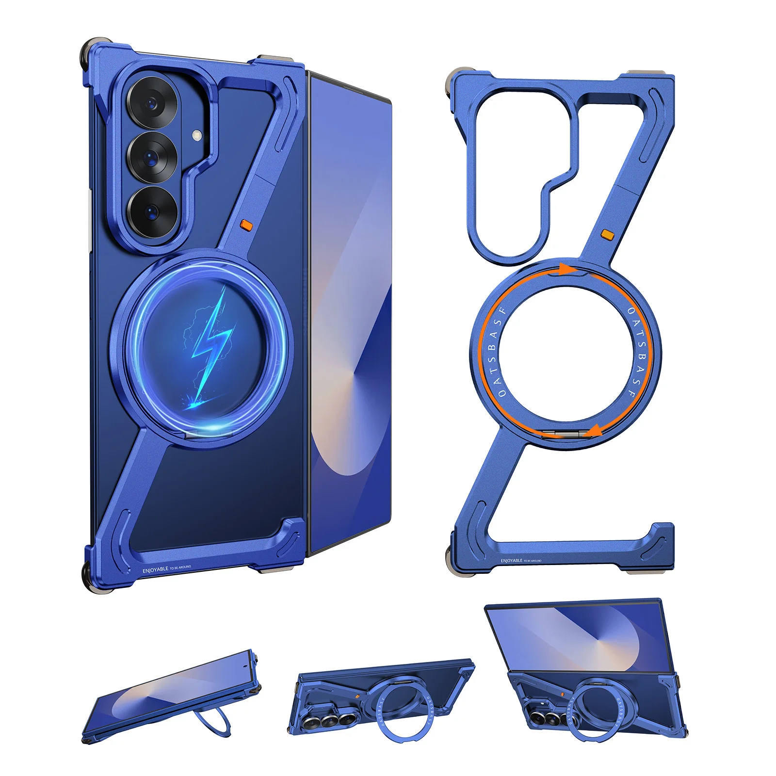 (azul Galaxy Z Fold 7) Capa Para Celular Sem Moldura Com Suporte Magnético Giratório De 360°, Feita De Liga De Alumínio.