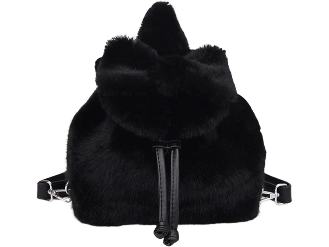 Mochila De Pelúcia– Com Laço– Escolar Design Macio, Acessório De Viagem Alça Resistente, Multiuso Para