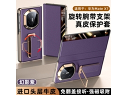 Capa Para Celular (roxo Escuro) Huawei Mate X7 Com Suporte Giratório De Pulso E Janela Inteligente De Eixo Duplo