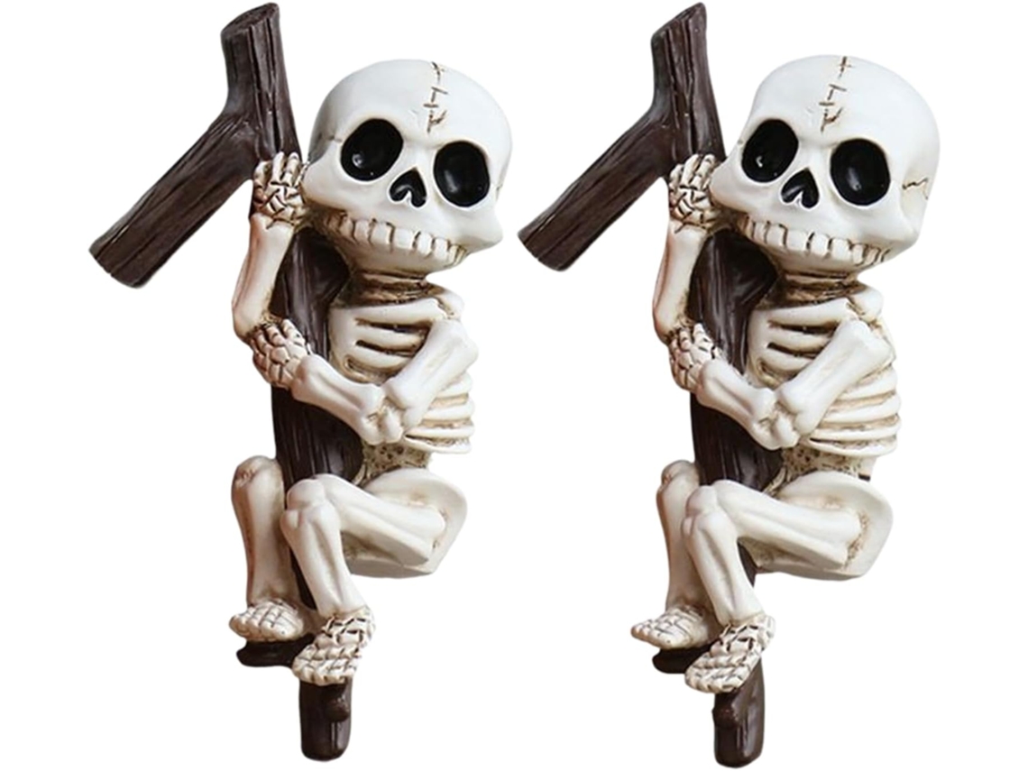 Pequena Estatueta De Esqueleto - Escultura Divertida Em Resina Para A Época.