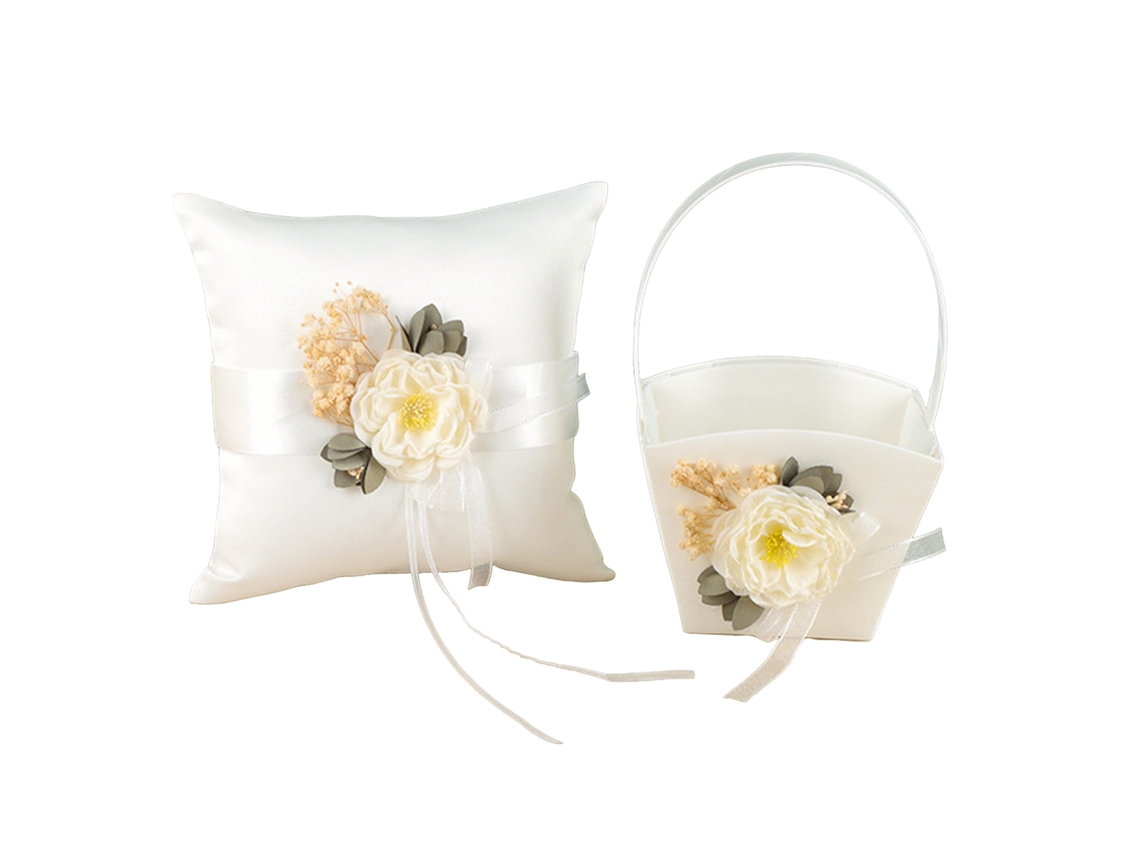 Laxiscreed Cesto De Flores Branco Para Casamento Com Almofada De Anel Em Algodão E Linho