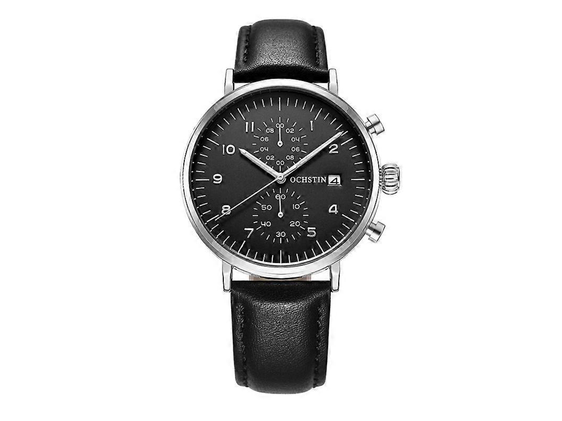 Relógio De Pulso Masculino Multifuncional Ochstin 6076c Com Mecanismo De Quartzo, À Prova D'água E Pulseira De Couro.
