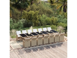 Vidaxl 15 Pcs Conjunto Jantar P/ Jardim C/ Almofadões Vime Pe Bege