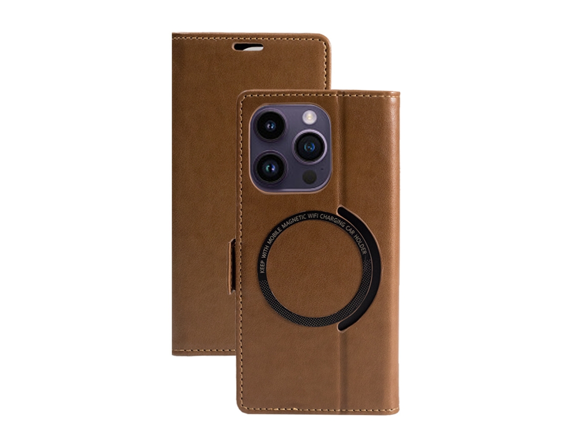 Capa De Couro Flip Magnética Para Iphone 16 Pro, Marrom, Capa Com Carregamento Sem Fio