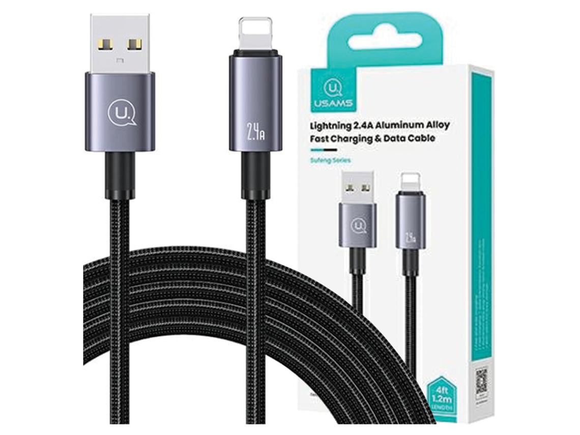 Cabo Usams Usb Para Lightning 2.4a Para Iphone 2m Aço Com Carregamento
