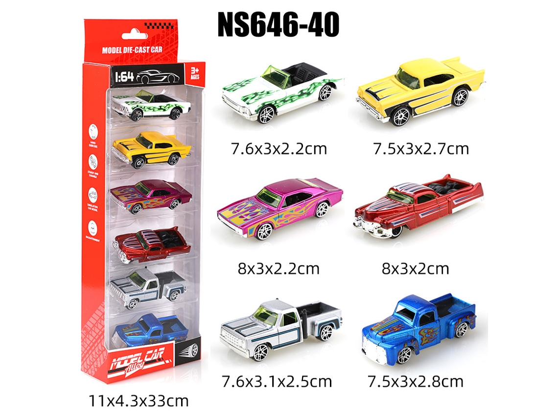 Miniaturas de Carros Deslizantes em Escala 1/64, Brinquedos Infantis MDUG (6 Carros)