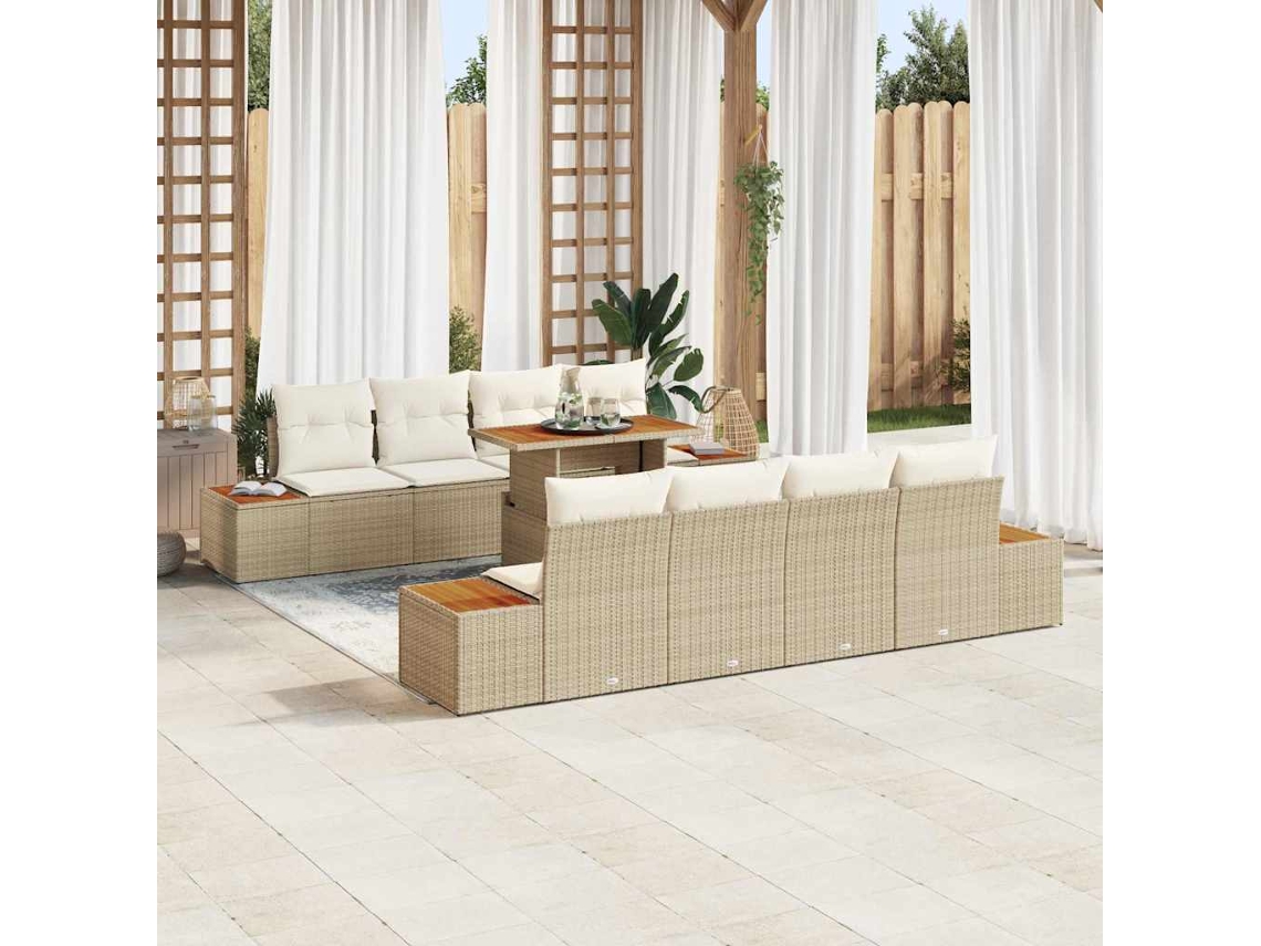 Vidaxl Conjunto De Sofá De Jardim 9 Pcs Bege Rattan Sintético
