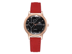Relógio de Pulso Feminino de Liga com Pulseira Pu Quartzo Estilo Simples Vermelho