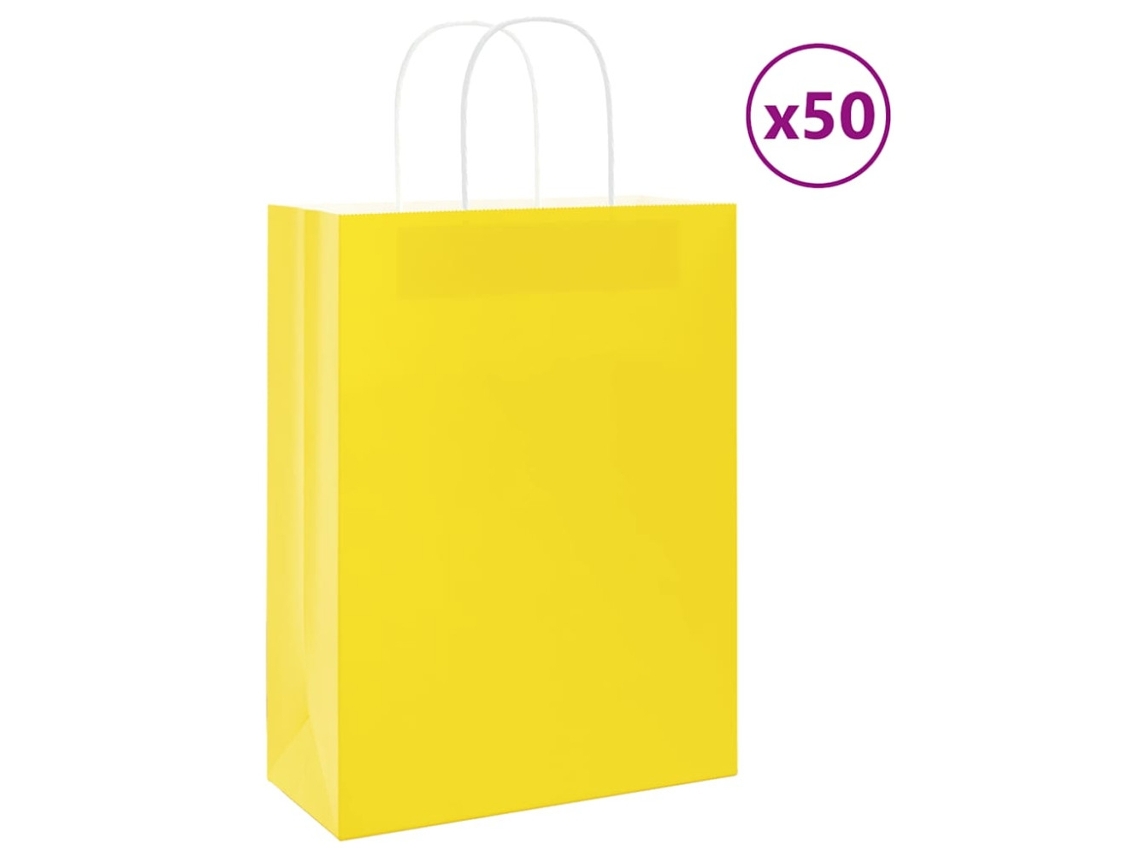 Sacos De Papel Com Alça, Amarelo, 50 Unidades, 26x12x35 Cm Aquaforge