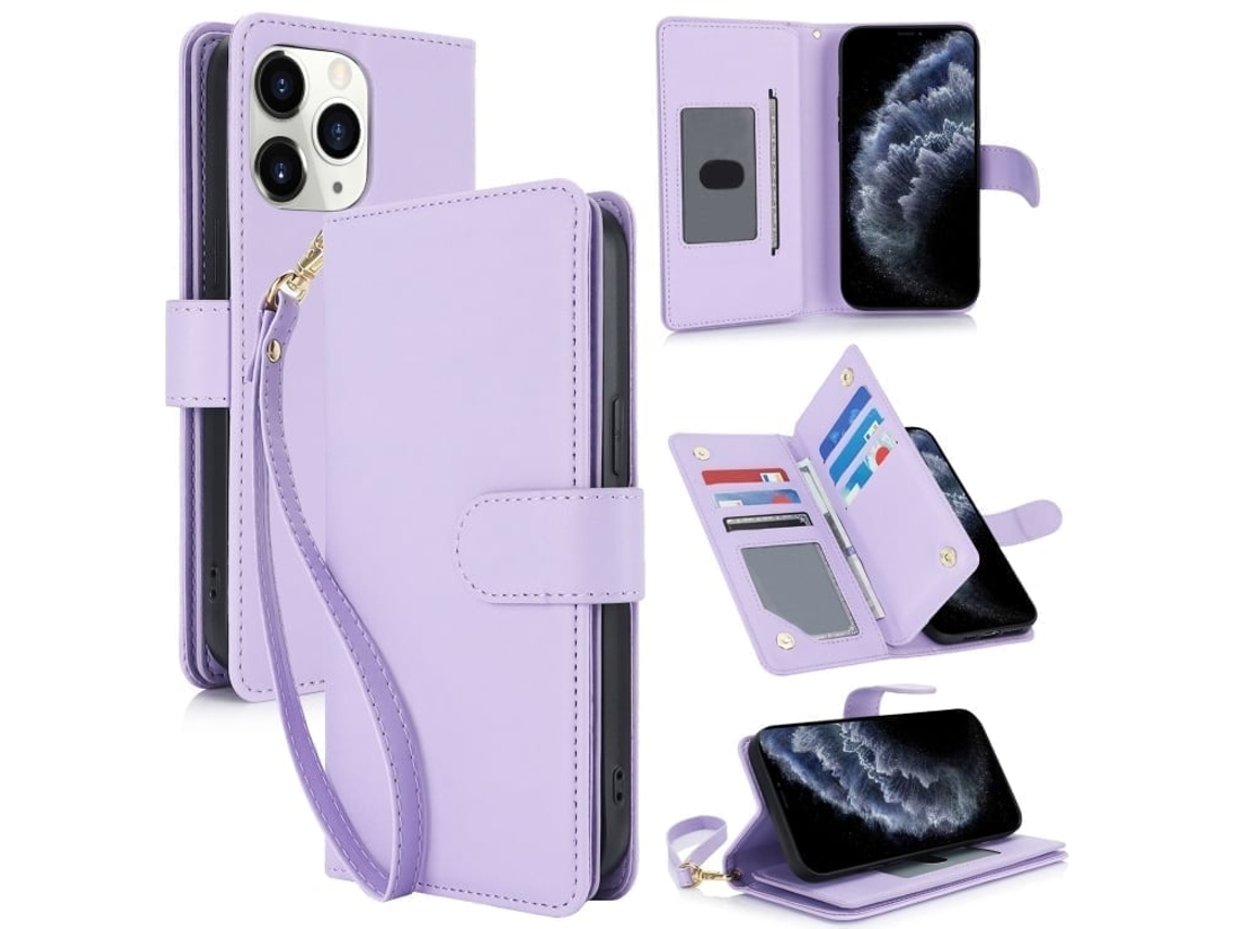 Capa Carteira De Couro Para Iphone 11 Pro - Com Rfid - Para Vários Cartões