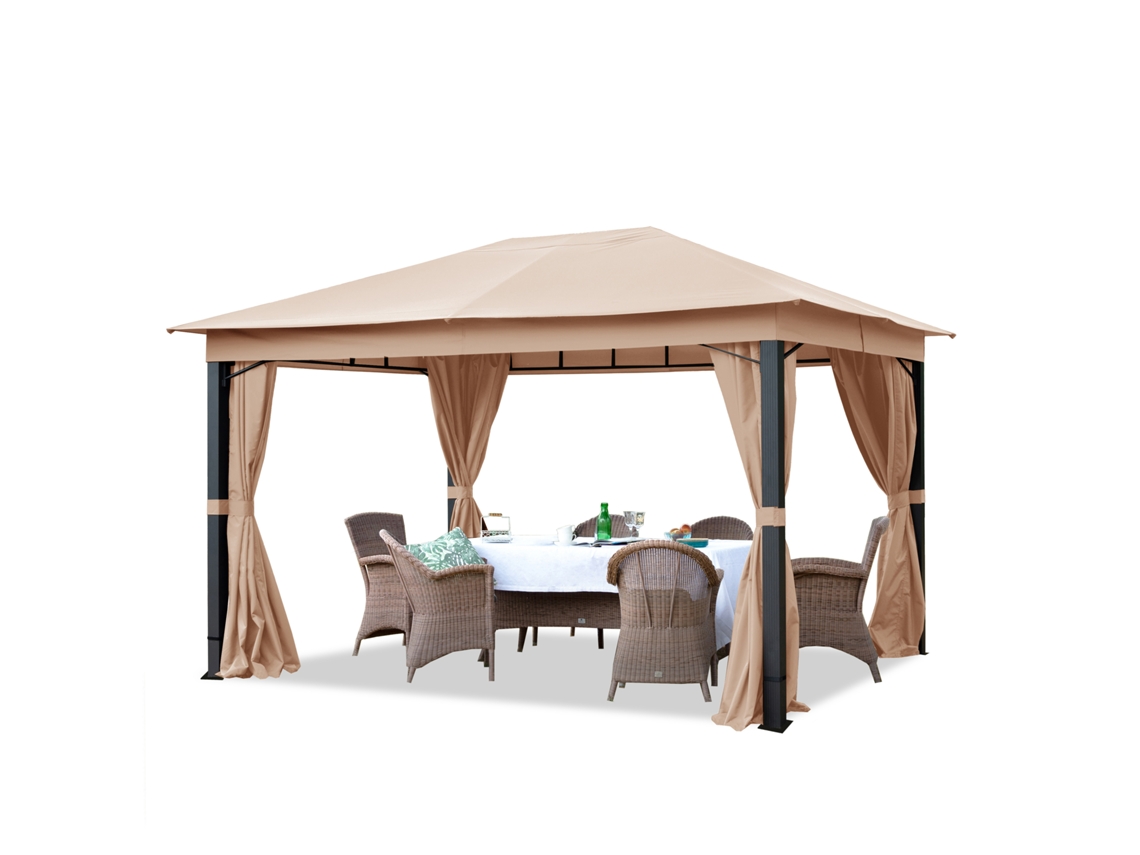Caramanchão De Jardim 3x4 M Aprox. 220 G/m² Lona Para Telhado 4 Cortinas Em Cappuccino Toolport