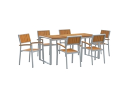 Conjunto 7 Conjunto De Jantar Para Jardim Vidaxl Cinzento Madeira De Acácia Maciça (180 X 90 X 75 Cm)