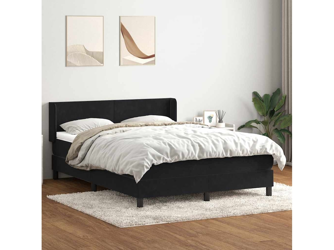 Cama Com Molas/colchão 160x210 Cm Veludo Preto